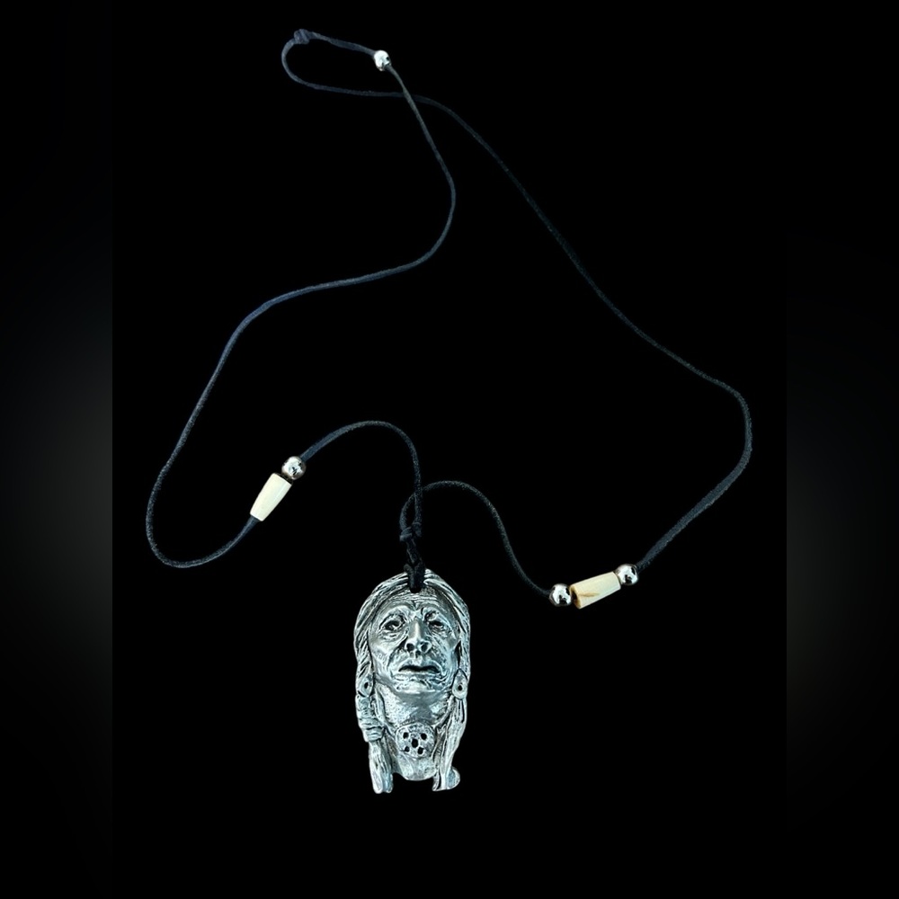 Indigenous Head Carved Pendent Necklace 15”